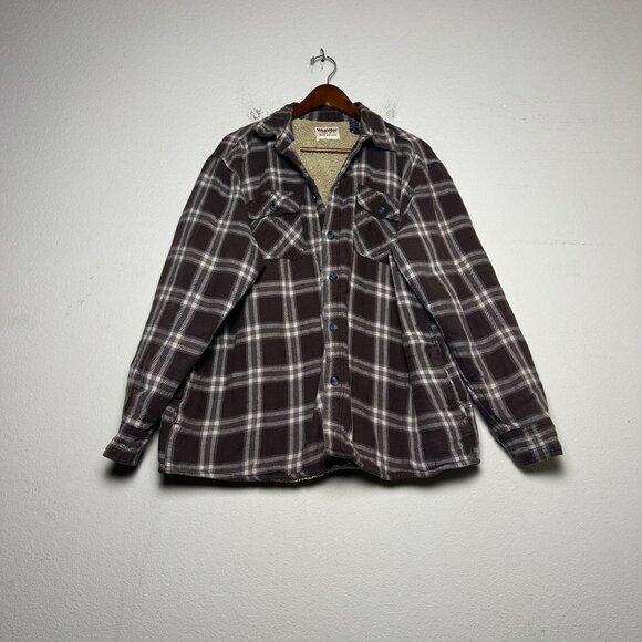Wrangler Authentics Flannel Jacket Men XL Plaid Sherpa Lining Outerwear Brown - Picture 1 of 9